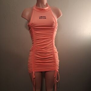 Fashion Nova Hot Pink Rufle Ruched Mini Bodycon Casual Dress Size L